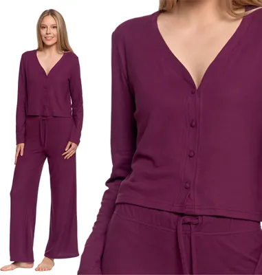 Produktbild von Damen Schlafanzug Zweiteilig Langarm Weite Hose Elegant Moraj Xl