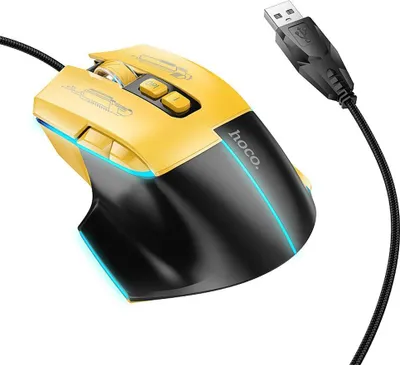 Produktbild von Hoco GM31, rechts, Optisch, USB Typ-A, 3600 DPI, Schwarz, Gelb