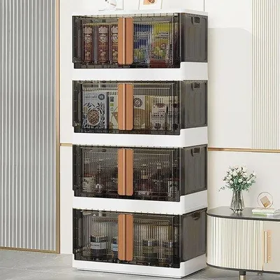 Produktbild von Grosse 72 l Plastik-Box mit Deckel - stapelbar - faltenbar - mit Rädern - 3 Stück .