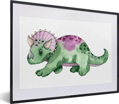 Produktbild von MuchoWow® Gerahmtes Poster Dinosaurier - Kinderzimmer - Grün - Jungen - Mädchen - Kinder 40x30 cm - Poster mit Schwarzem Bilderrahmen Wandposter Rahmen Foto Bilder - Bilderrahmen - Poster im Rahmen