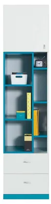 Produktbild von Furniture24 Regal Mobi Mo6 Bücherregal Mit Türen Und 2 Schubladen Schrank Hochschrank Weiß/Türkis