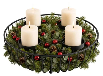 Productafbeelding van Relaxdays Adventskrans, 4 stompkaarsen, metaal, afmetingen: 10 x 33 cm, moderne adventsdecoratie, kerstkrans, zwart, AI-gegenereerde afbeelding