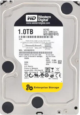 A top-down view of a Western Digital 1TB hard drive with its label clearly visible.