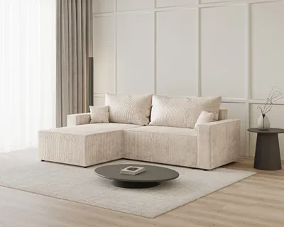 Produktbild von Ecksofa 250 cm Lugo mit Bettkasten - Links, Eckcouch, Schlafsofa - Cordstoff Beige (LincolnD 4)