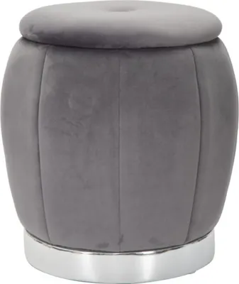 Image de Pouf rond en velours avec base en métal 43cm Paris - Gris