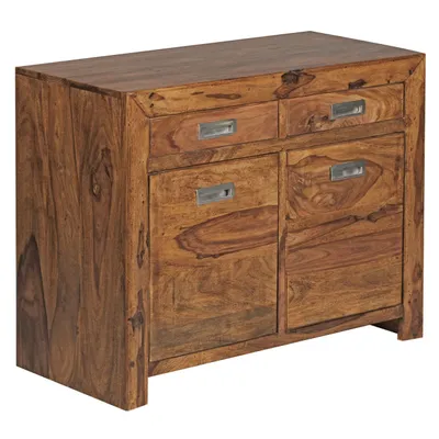 Produktbild von Sideboard MUMBAI Massivholz Sheesham Kommode 90 cm 2 Schubladen 2 Türen Design Highboard Landhaus-Stil braun natur