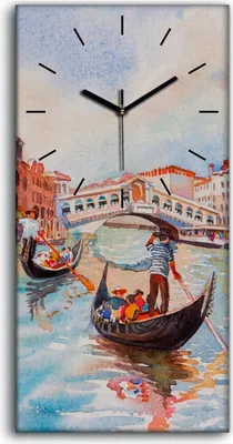Produktbild von Wanduhr Leinwand Bild Uhr Geräuschlos 30x60 Dekor boot Venedig Italien - schwarze Hände