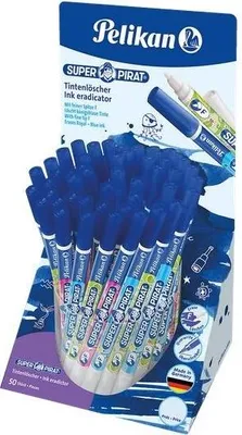 Immagine prodotto di Gomma a inchiostro Pelikan Super Pirat 850F, in espositore da banco due punte - cancella e corregge - cancella blu reale (987016)