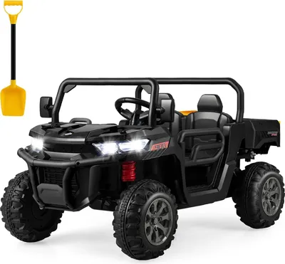 Produktbild von 2 Sitzer Kinder Elektroauto mit Kippkübel und Schaufel, 12V Kinderfahrzeug mit 2,4 Ghz Fernbedienung & LED-Licht & Musik & USB, Elektrofahrzeuge, Elektro Auto für Kinder ab 3 Jahren (Schwarz)