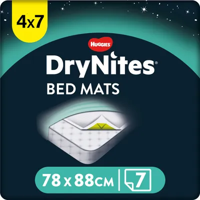 Produktbild von DryNites Einweg Betteinlagen Bettwäsche Unterlagen 88 x 78 cm saugfähig Mädchen Jungen ab 12 Monaten 28 Stück 4 Pack
