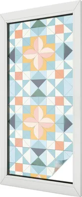 Zdjęcie produktu dla Folia witrażowa - 116x50 cm - wzór witrażowy - nieprzezroczysta dekoracyjna folia do ochrony prywatności - samoprzylepna, ochrona przed promieniowaniem UV - kolorowa geometria
