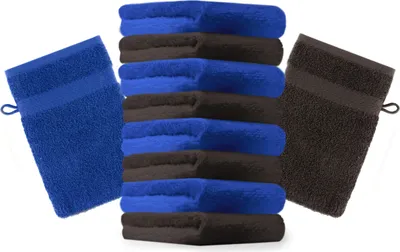 Produktbild von Betz 10 Stück Waschhandschuhe 16x21 cm PREMIUM 100% Baumwolle Farbe: royalblau und dunkelbraun
