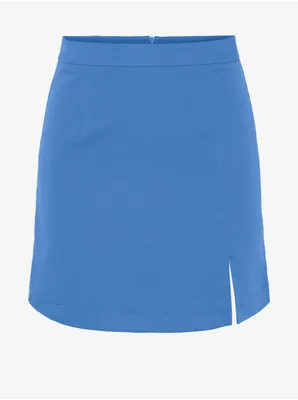 Image de Mini-jupe bleu pour femmes, avec fente, modèle Thelma