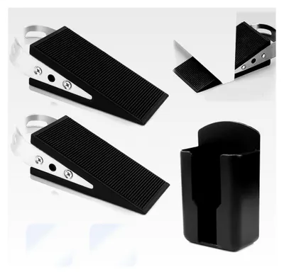 Produktbild von Gummi Türkeil Türstopper für den Boden Rutschfeste Türstopper in Keilform mit Edelstahlgriff Schwarz 2 Stück