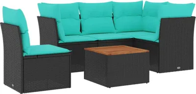 Produktbild von 6-tlg. Garten-Sofagarnitur mit Kissen Schwarz Poly Rattan