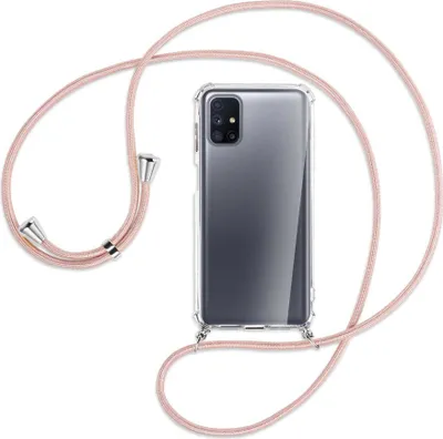Produktbild von Handykette Backcover-Schutzhülle mit Band (Metall silberfarben) für Samsung Galaxy M51 - roségold