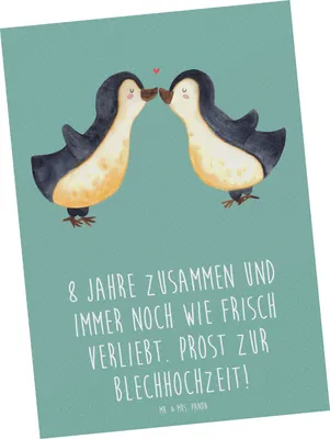 Produktbild von Mr. & Mrs. Panda bildkarte 8. Hochzeitstag Blechhochzeit - Meeresbrise - Geschenk, romantische Geschenke, Grußkarte, Postkarten, Hochzeit, Postkarte, feiern, Heiraten