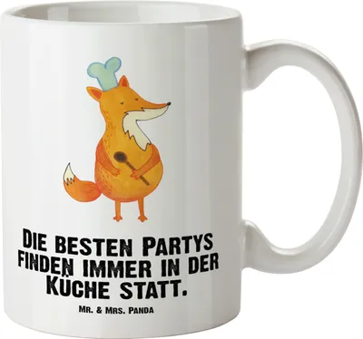 Produktbild von Mr. & Mrs. Panda Teebecher Fuchs Koch - Weiß - Geschenk, Geburtstag, großer kaffeepott, Keramiktasse, Hungrig, Köche, Chefkoch, Große Tasse, Pott, weisse, Bäcker