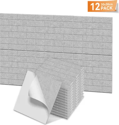 Produktbild von LARS360 Hellgrau Akustikpaneele 12er Set 30x30cm Ziegeloptik, Schallschutz Wandpaneele, Schalldämmung, Schallabsorber für Studio Home Gaming
