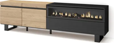 Immagine prodotto di COZY Mobile TV Soggiorno, 200x35x57cm, Per TV fino a 80, Camino elettrico, Rovere e Nero
