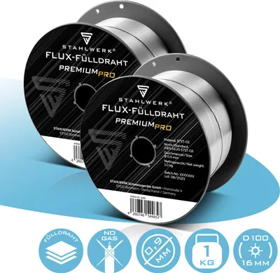 Produktbild von STAHLWERK Fülldraht 2er Set FLUX E71T-GS 0,9 mm 1 kg Drahtrolle D100 MIG MAG