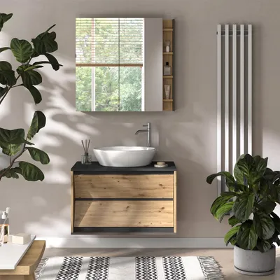 Immagine prodotto di Mobile sottolavabo per bagno Vicco Edelin Antracite/Artisan 80 x 50 cm con 2 cassetti, Model 57984