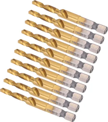 Image de 10Pcs Tap Drill Bits HSS 6.1 Hex Square Shank Ti Coated Composite M5 Hardware Hand Tools