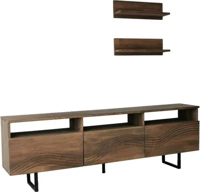 Image de Ulana - Meuble TV, 170x30x40h cm Marron Noyer, 4 Étagères