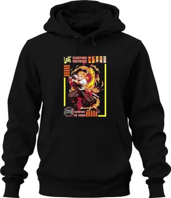 Produktbild von Kyojuro Rengoku Demon Slayer Kimetsu no Yaiba Flamme Hashira Uni Hoodie Kapuzenpullover, Schwarz, M