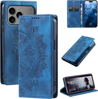 Produktbild von Mandala Handyhülle für Apple iPhone 17 Pro RFID Schutz Klapphülle Case Cover Design Schutzhülle Farbe: Blau