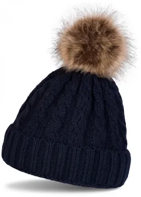 Produktbild von styleBREAKER Zopfmuster Bommelmütze, Strickmütze mit Fellbommel, Winter Beanie Mütze, Uni 04024064