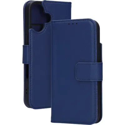 Produktbild von Mobiparts Wallet iPhone 16 MagSafe Hülle Echtes Leder Klapphülle Geldbörse - Blau