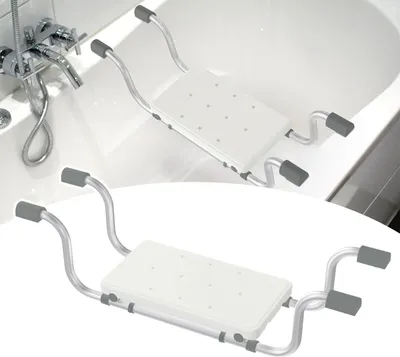 Produktbild von TRMLBE Badewannensitz 72-82 cm Verstellbarer Badesitz aus Aluminiumrohr PE Sitzfläche und PVC Griffe Tragfähigkeit bis 150 kg, für Senioren Erwachsene