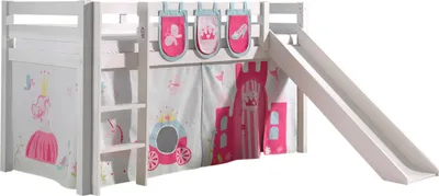 Produktbild von Vipack Spielbett Pino inkl. Rutsche, Liegefläche 90x200 cm mit Textilset Vorhang und 3 Taschen "Princes"