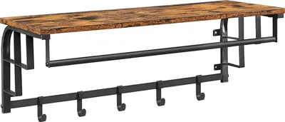 Produktbild von VASAGLE Wandregal mit 5 Haken, Kleiderständer, Länge 80 cm, Braun