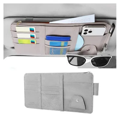 Immagine prodotto di Organizzatore per parasole dell'auto con portatessere e clip per occhiali, colore grigio