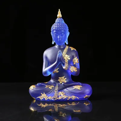 Produktbild von Buddha Statue aus Kristallharz für die Meditation, thailändische sitzende Buddha Figur in Blau, Größe L