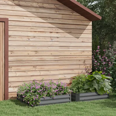 Produktbild von SUGIFT Hochbeet Metall, Pflanzkasten 2er Set, Blumenkasten verzinkter Stahl, Dunkelgrau | offener Boden | 2 x 100L Pflanzfläche | 100 x 100 x 30 cm