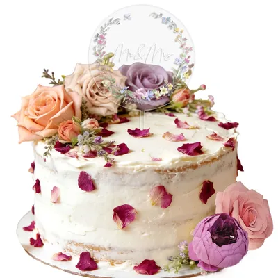 Image de Décoration de gâteau "Mr. & Mrs." avec couronne de fleurs pour mariage
