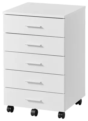 Immagine prodotto di Contenitore mobile su ruote con cinque cassetti | Bianco | 42x40x65,7 cm