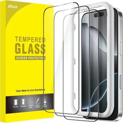 Obrázok produktu pre Ochranná fólia na obrazovku pre iPhone 16 Pro, 6,3 palca, tvrdené sklo, čierny rám, HD, 3 kusy