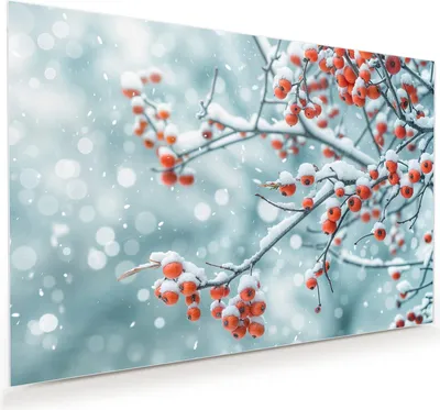 Produktbild von Glasbild 75x50cm in XXL für Wohnzimmer, Schlafzimmer Motiv Beeren im Schnee