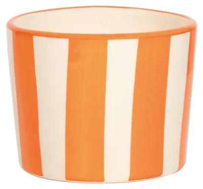 Produktbild von Lido 2er-Set handgefertigte orange Keramik-Trinkgläser mit Streifenmuster, Design aus Civita Castellana für Getränke und Desserts, Eleganz.