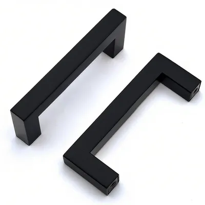 Image de 2 boutons de porte en acier inoxydable noir, poignées à visser pour tiroirs, armoires, meubles, cuisines, accessoires de décoration, entraxe de 64 mm