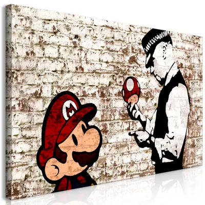Produktbild von Wandbild Mega XXXL Banksy Super Mario Mushroom Cop 250x125 cm Einteiliger XXL-Format Kunstdruck zur Selbstmontage Leinwandbilder moderne Bilder DIY Wanddekoration Wohnung Deko i-C-0102-ak-e
