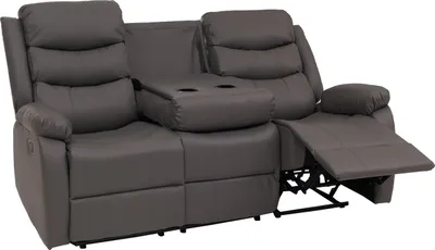 Immagine prodotto di poltrona cinema 3 posti HWC-O62, poltrona reclinabile Poltrona TV con bracciolo portabicchieri, funzione reclinabile Pelle finta ~ grigio