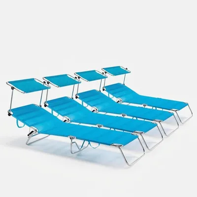 Produktbild von 4er Set Strandliegen Liegestühle Sonnenliegen Klappbar aus Aluminium Cancun - Blau