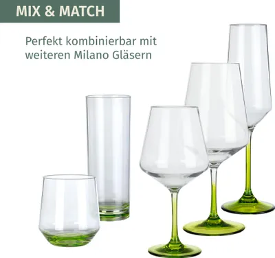 Image de Milano verre à vin rouge green line set de 2 verres en polycarbonate 580 ml incassable BPA-free léger idéal pour camping pique-nique festival outdoor vin aperol party