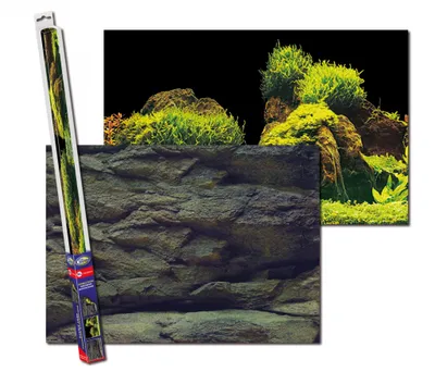 Produktbild von Rückwandfolie Aquarium Hintergrund Aquarien 2in1 Doppelseitiger Folie Deko Fotorückwand Felswand/Bewachsene Steine L-100x50 cm