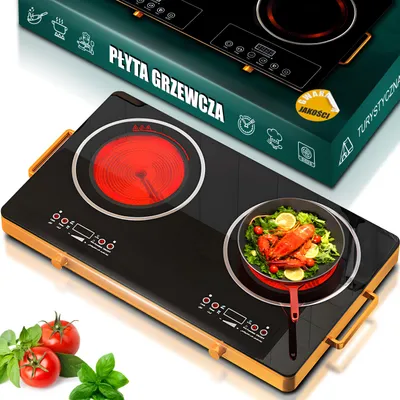 Produktbild von Doppel Keramikplatte mit Glaskeramik Tragbar Keramikplatte Kochfeld Keramikplatte Herdplatte Kochplatte Elektrokochfeld 3500W Schwarz Retoo